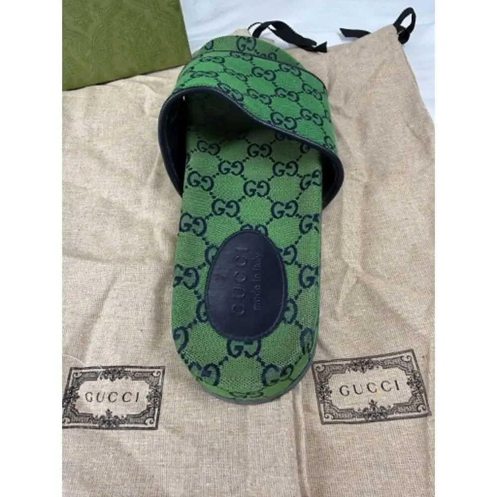 Gucci GG Monogram Sandals 665660 Green Canvas Mens US 9.5 SPB-TS 340692